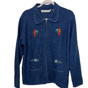 Gaddy Collection Blue Embroidered Wool Vintage Sweater